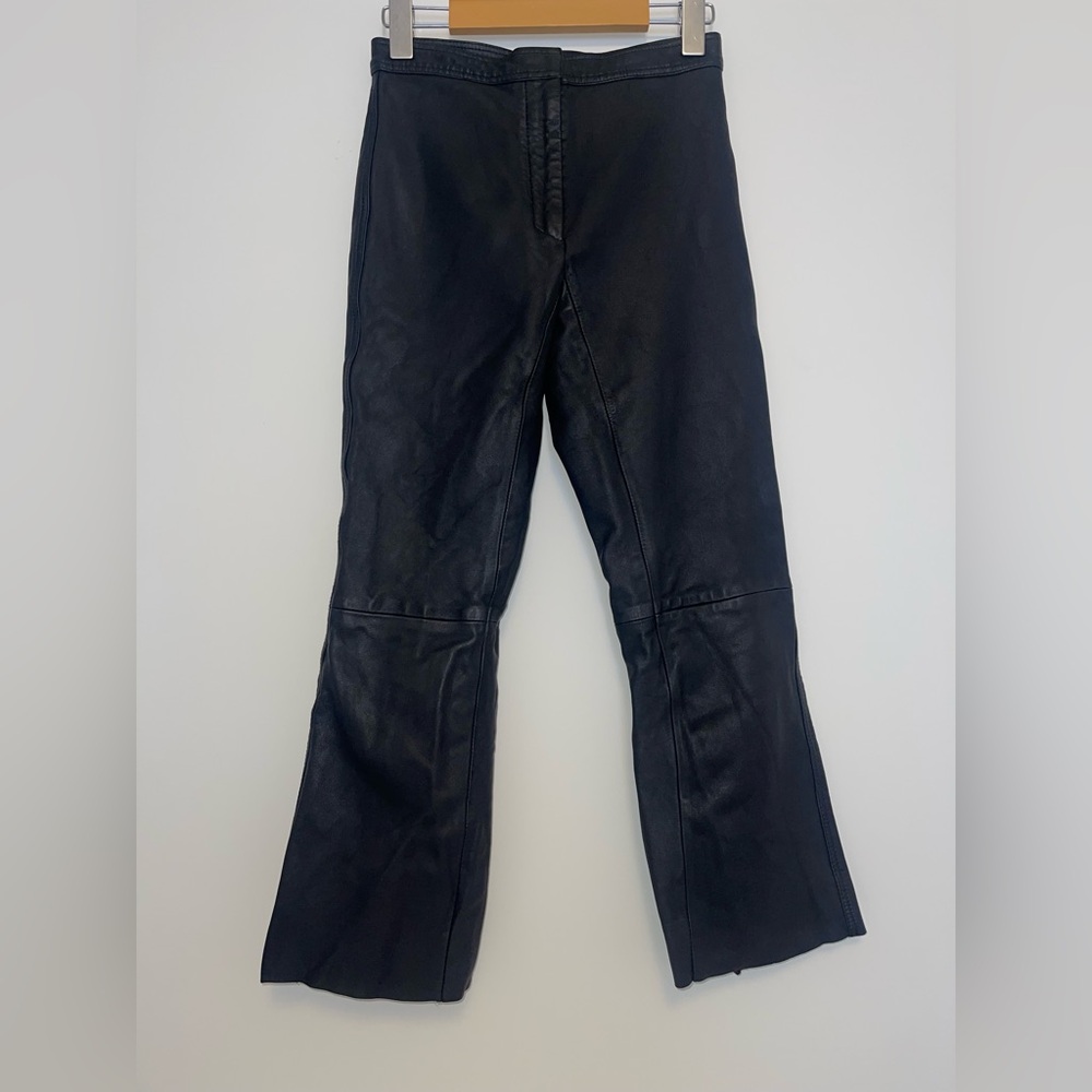 Sandro Paris Black Poesie Lamb Leather Flared Leg Crop Pants Women's US 2 capri - Picture 10 of 13